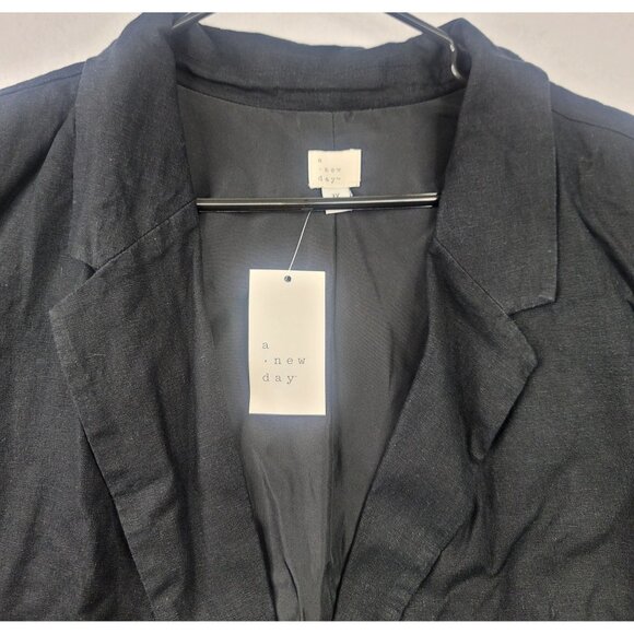 A New Day Womens Cropped Linen Blend Blazer One Button Closure Black Size 3X - Picture 4 of 7